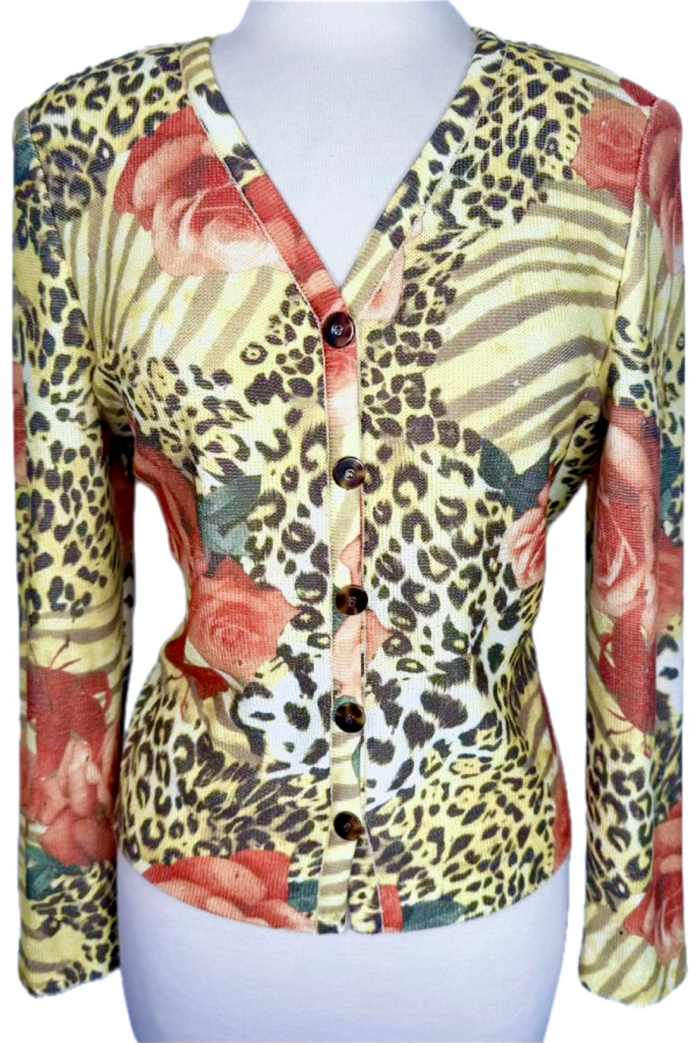 St. John Orange, Brown & Yellow Floral Print Jacket – Logo Buttons – Size MJS637