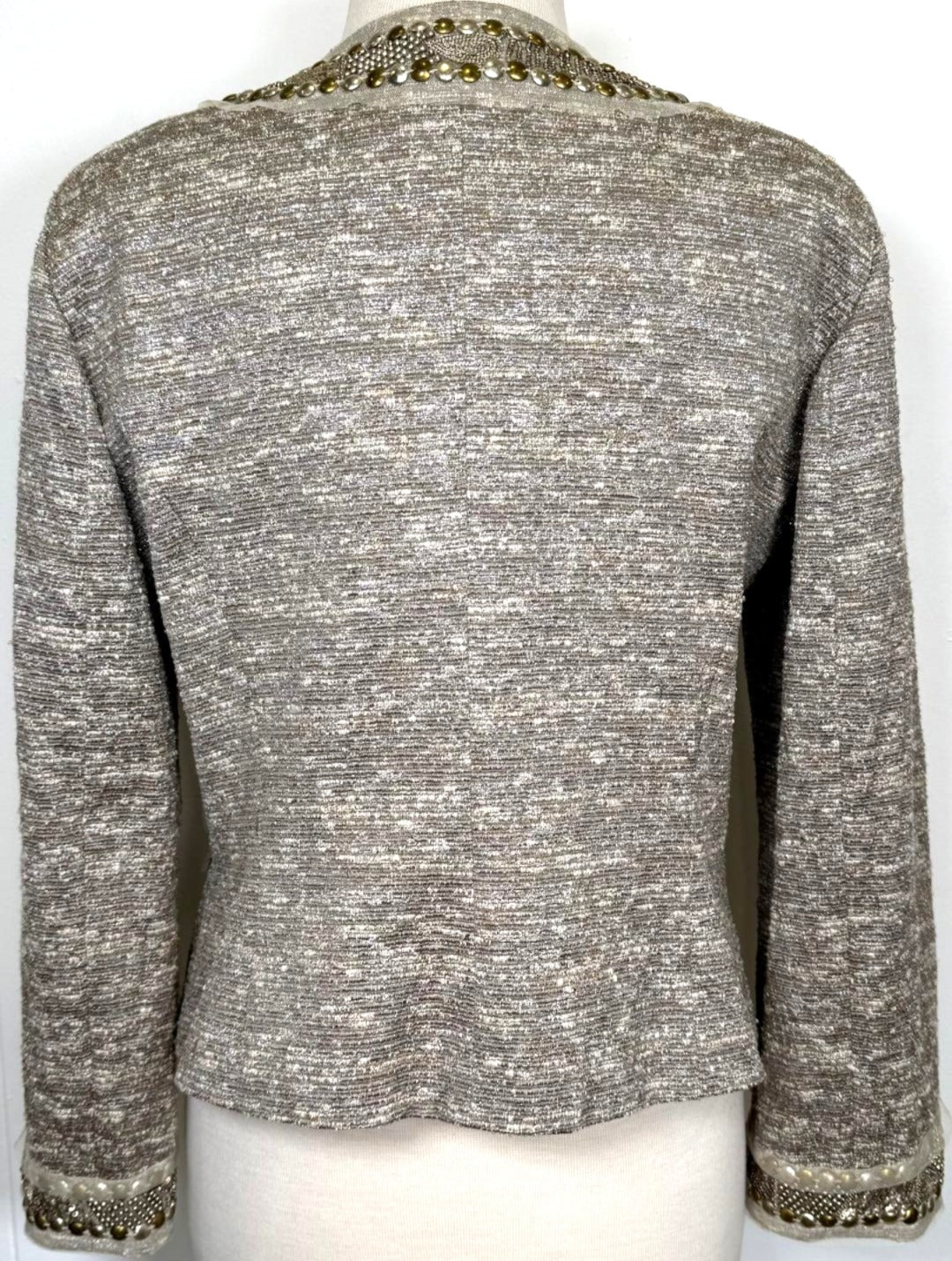 St. John Couture Embellished Trim Evening Jacket – Taupe & Bronze Accents - Size 10