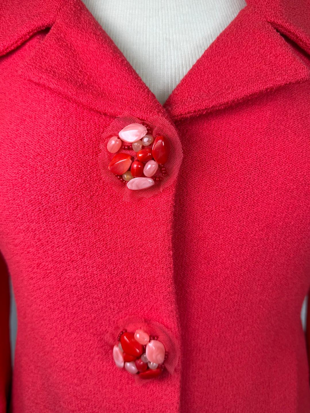 St. John Couture Coral Two-Piece Skirt Suit – Couture Details & Statement Buttons - Size 8