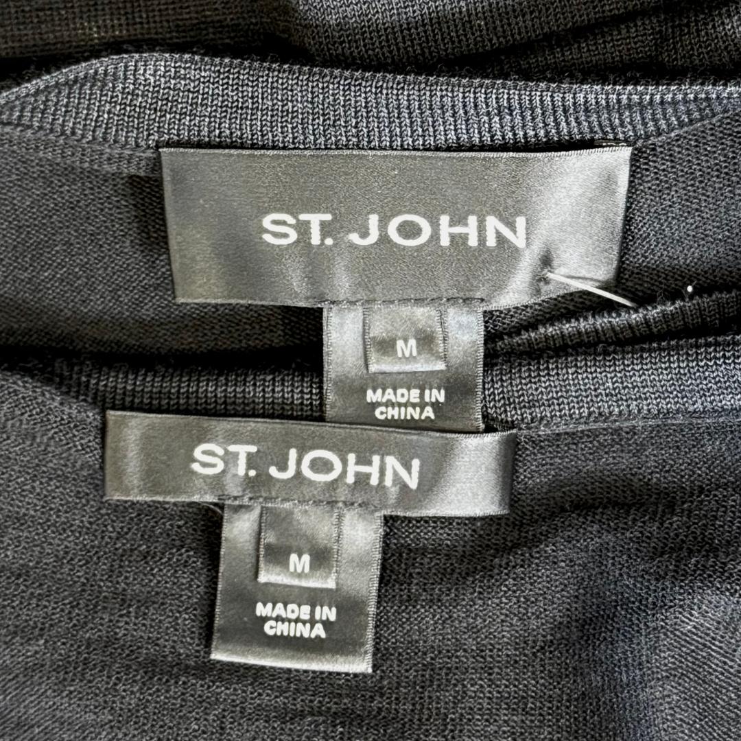 St. John Black Knit Twin Set with Ruffled Sequin Trim – Lightweight & Elegant - Size M