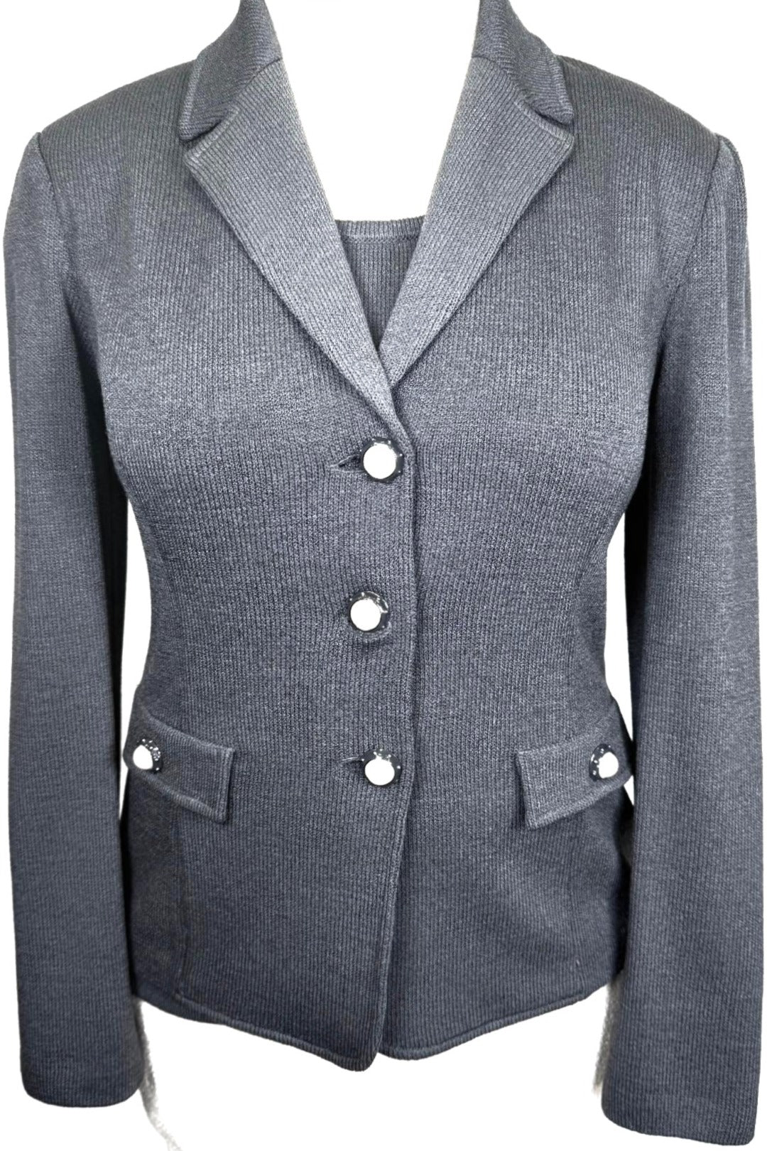 St. John Gray Flint Santana Knit Two-Piece Set – Jacket & Sleeveless Shell - NWT $1,995 - Size M / 8