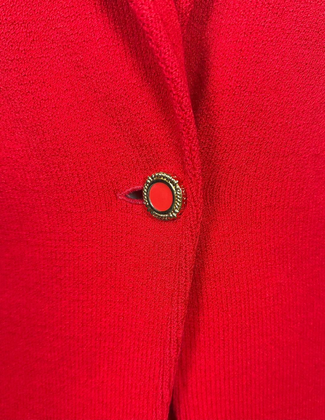 St. John Red Santana Knit Skirt Suit – Notched Lapel Jacket & Classic Pencil Skirt – Size 10/12