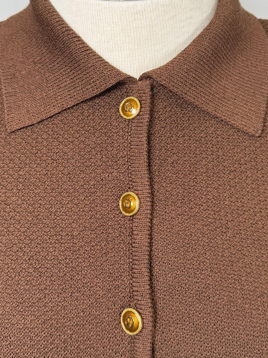 St. John Brown Textured Santana Knit 2-Piece Suit – Short Sleeve Jacket & Long Skirt – Size 10