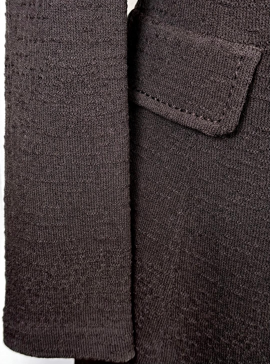 St. John Dark Brown Santana Knit Skirt Suit – Zipper Front Jacket – Size 6