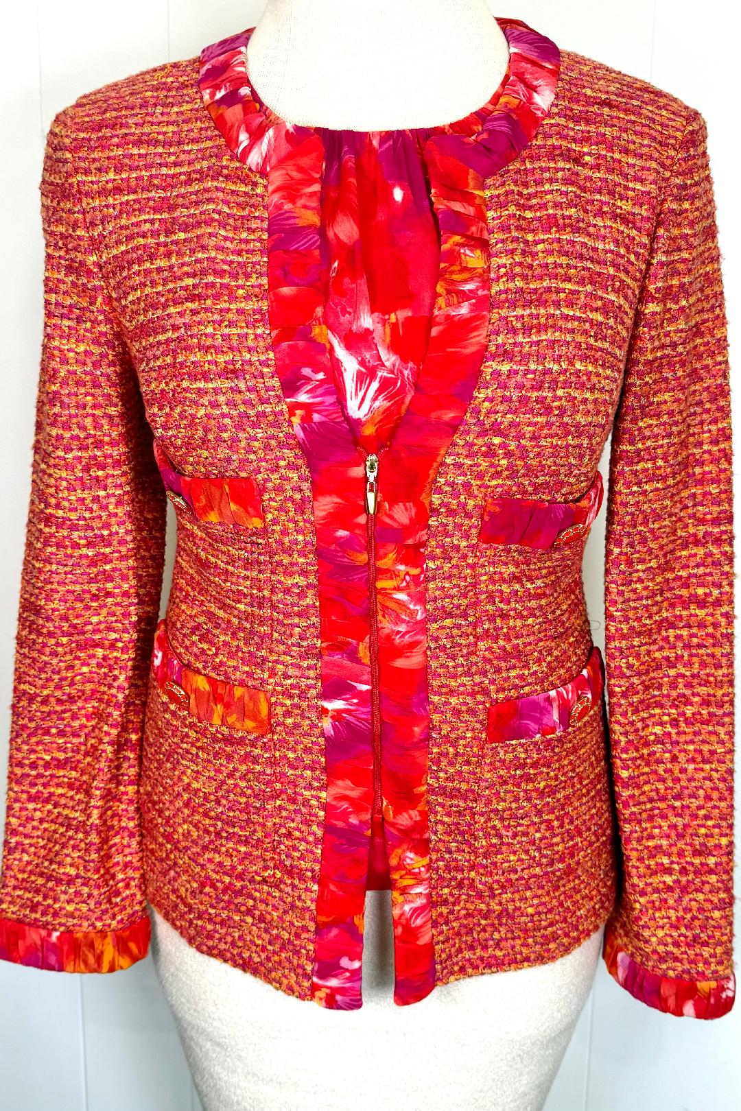 St. John Orange & Hot Pink Knit Jacket and Silk Blouse Set – Size 10 (Jacket, fits 8), Size 8 (Blouse)