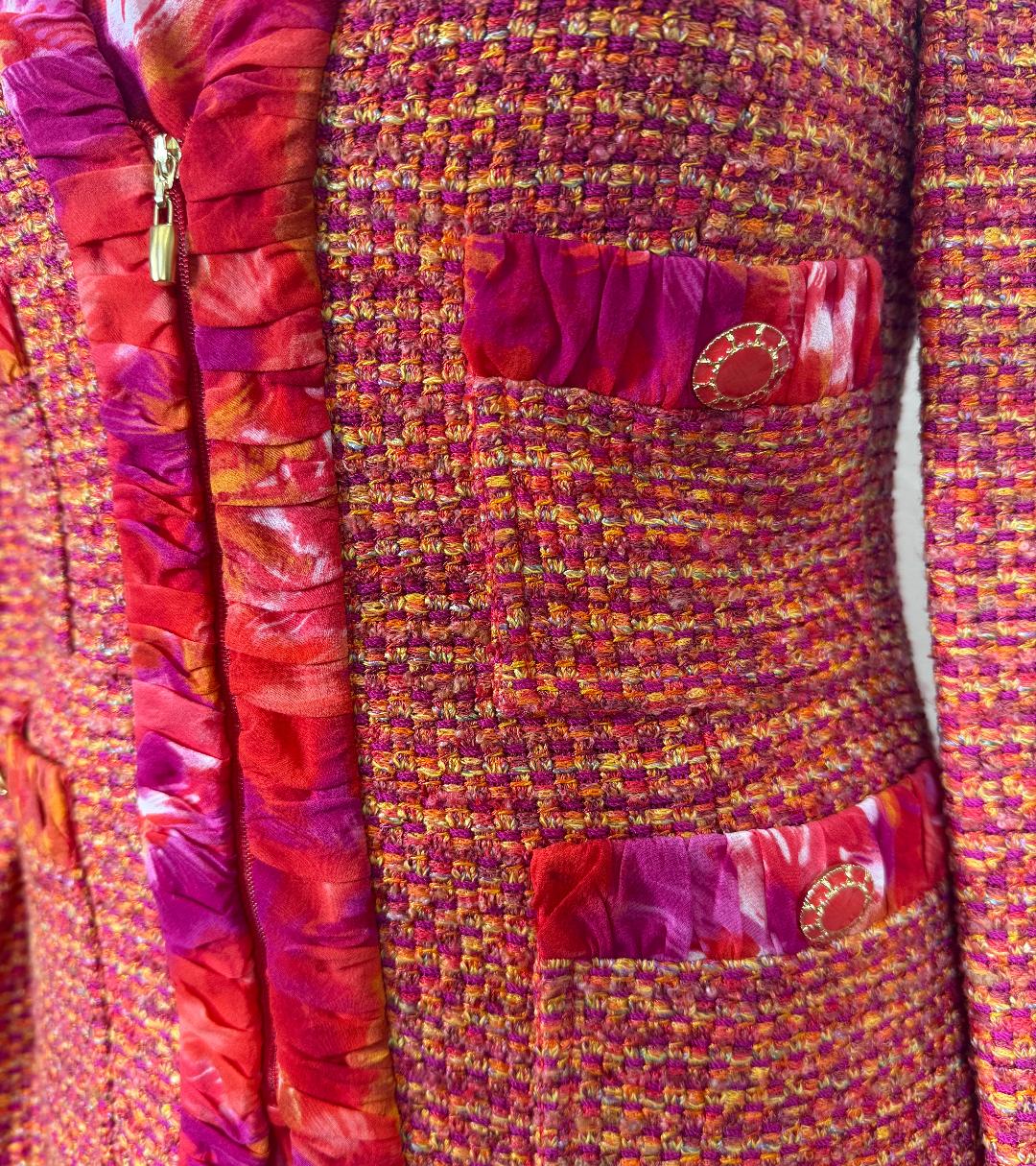 St. John Orange & Hot Pink Knit Jacket and Silk Blouse Set – Size 10 (Jacket, fits 8), Size 8 (Blouse)