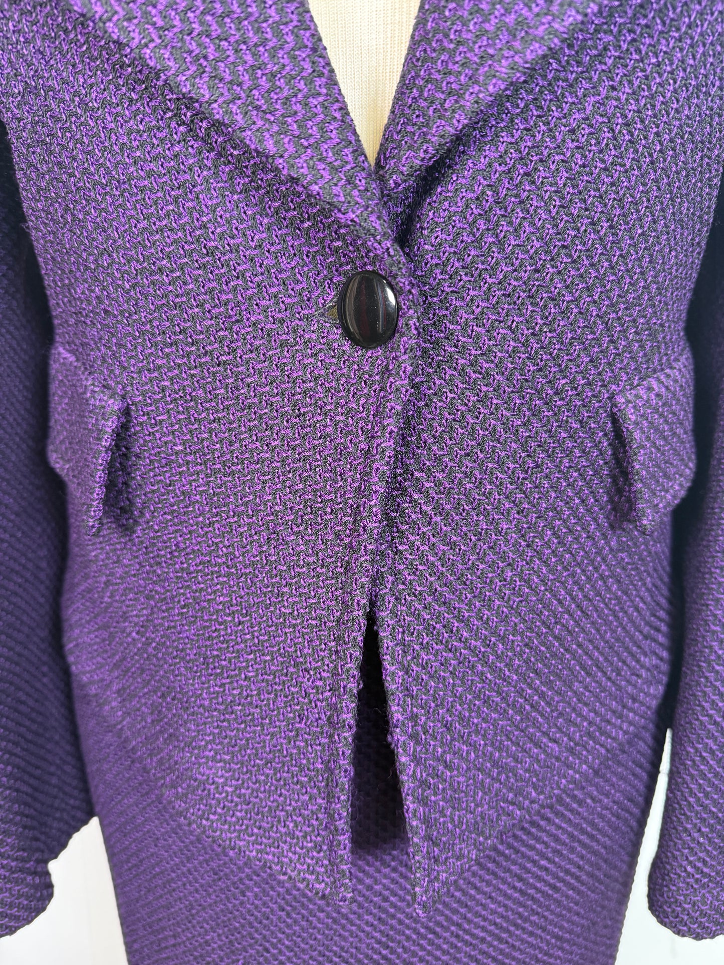 St. John Purple & Black Knit Jacket Skirt Suit – Classic Trim – Size 16
