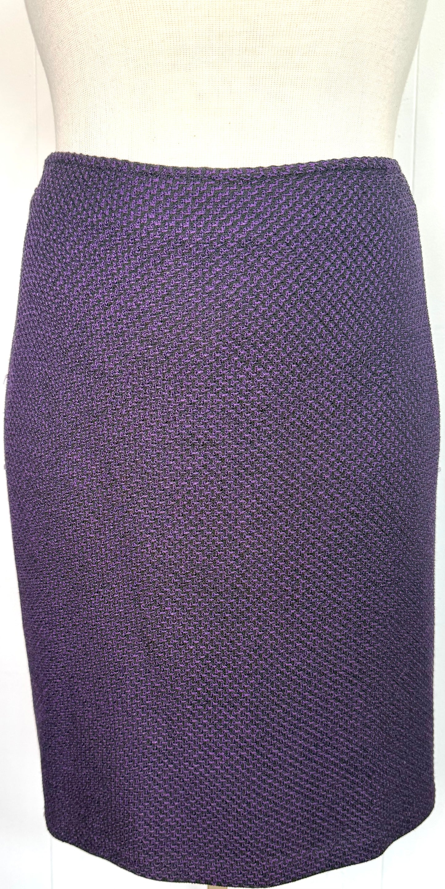 St. John Purple & Black Knit Jacket Skirt Suit – Classic Trim – Size 16