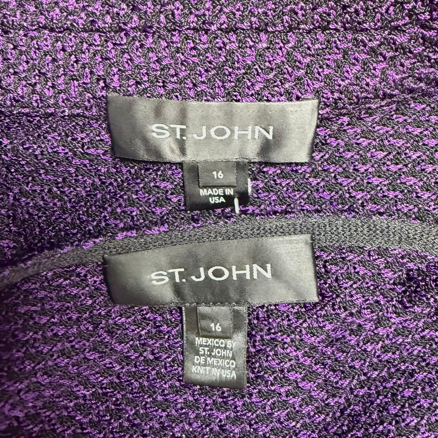 St. John Purple & Black Knit Jacket Skirt Suit – Classic Trim – Size 16