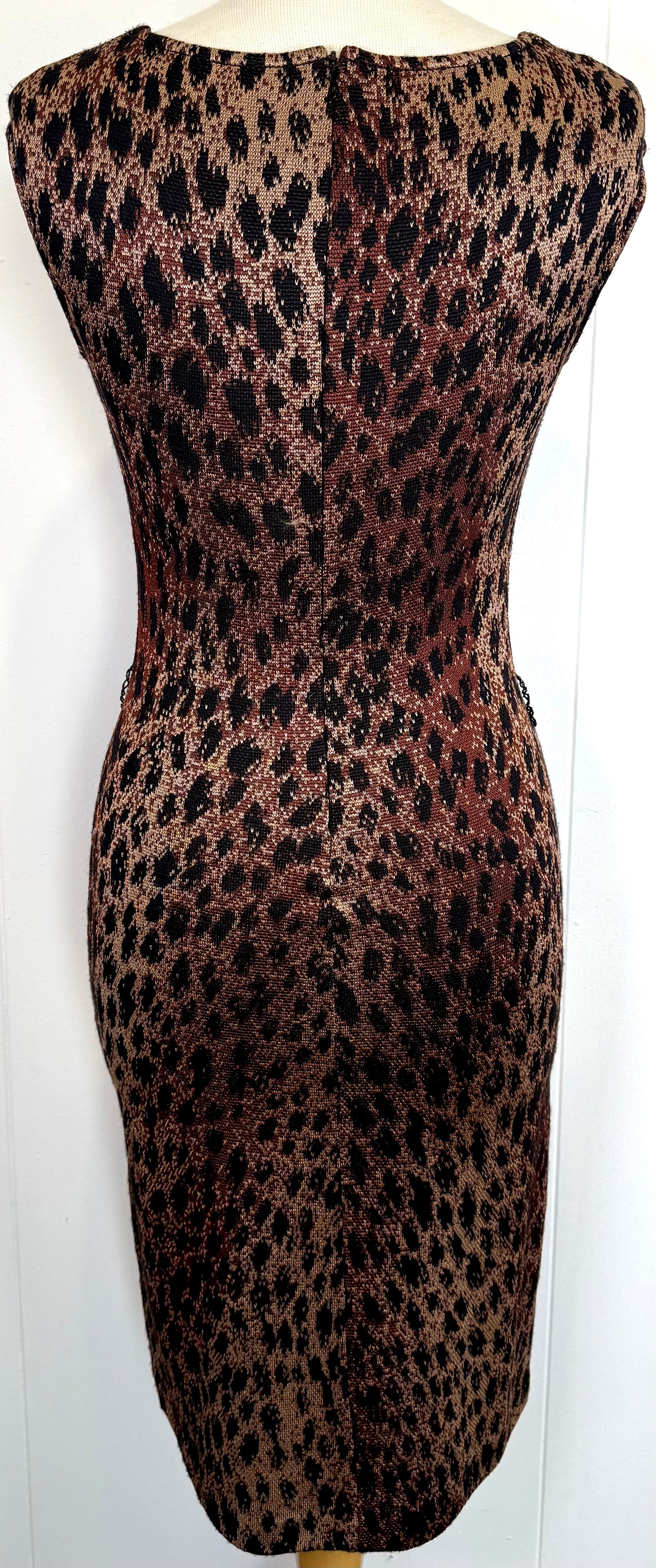 St. John Black & Brown Animal Print Knit 2-Piece Suit – Zip Front Jacket & Dress – Size 2 and 4
