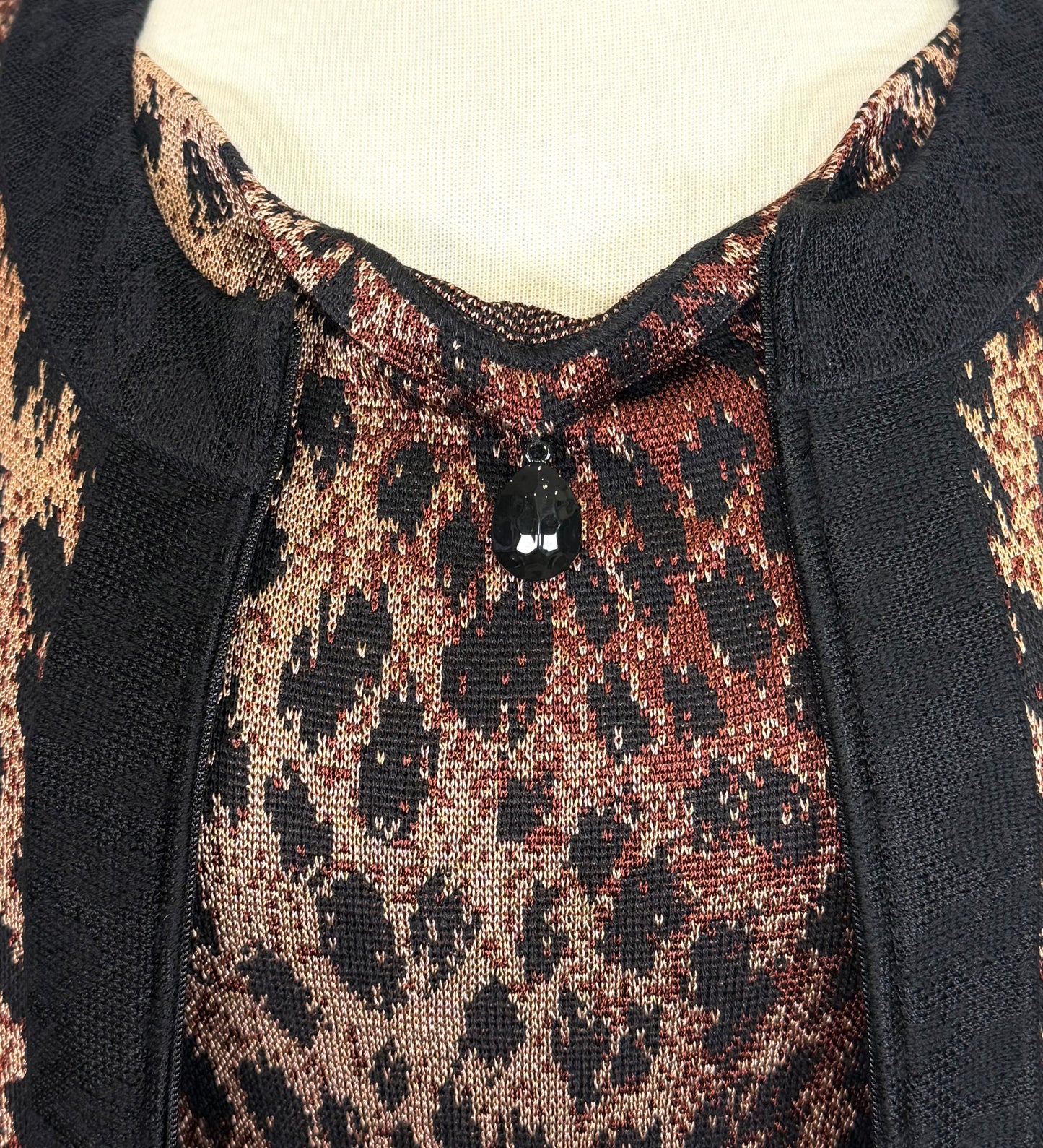 St. John Black & Brown Animal Print Knit 2-Piece Suit – Zip Front Jacket & Dress – Size 2 and 4