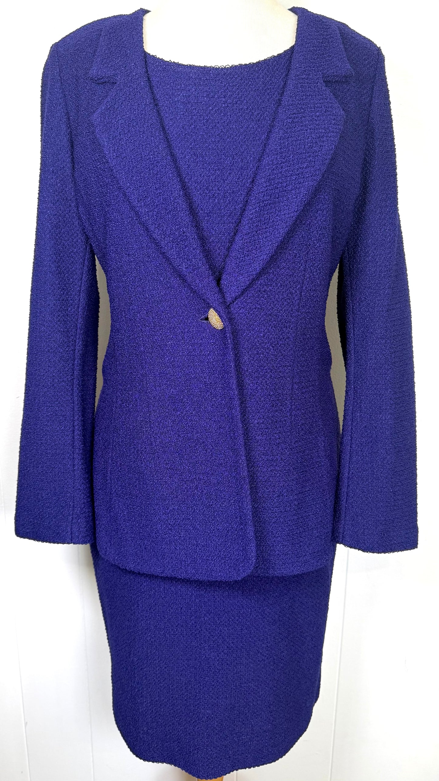 St. John Purple Textured Wool Blend Jacket & Sheath Dress Suit – Size 8