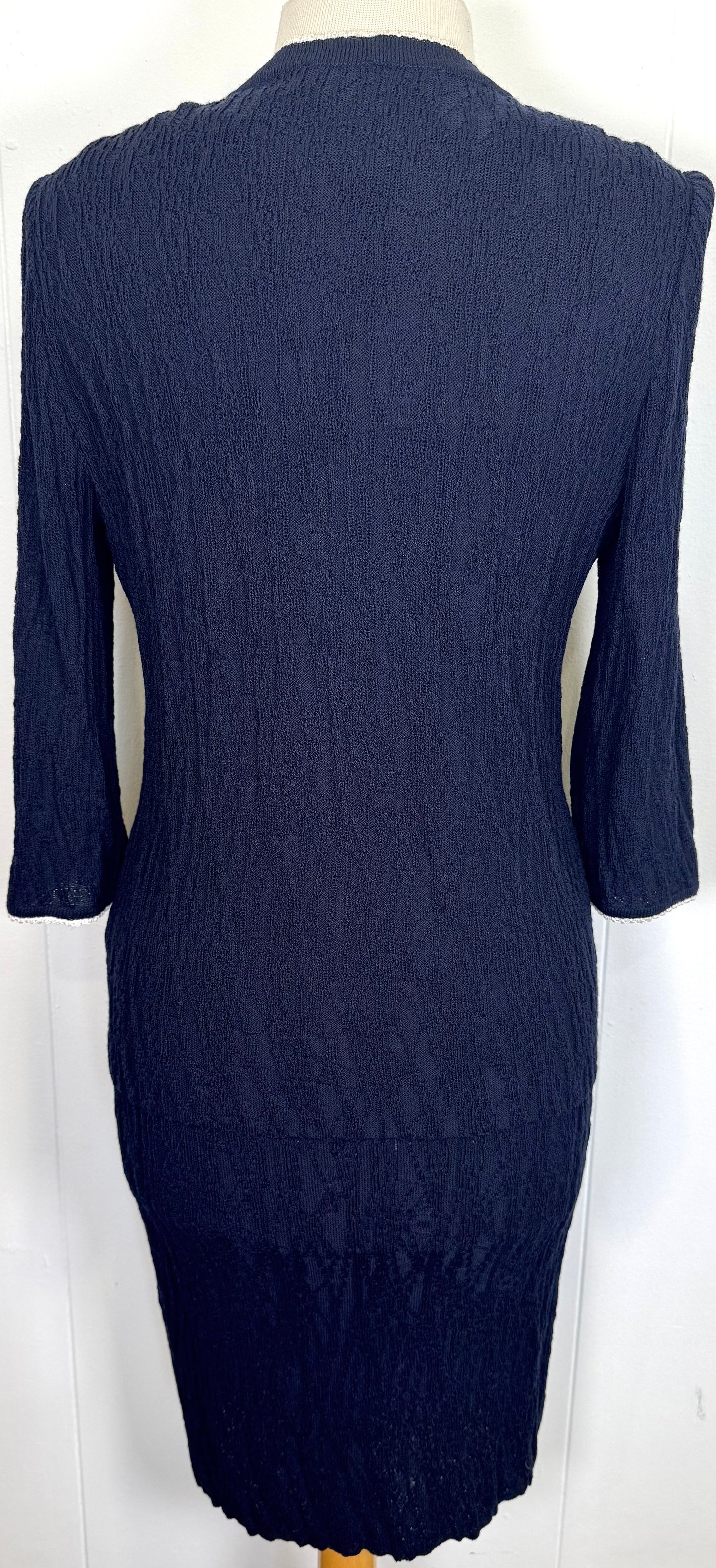 St. John Navy Textured Santana Knit Jacket & Dress Outfit – White Trim – Size 4/6