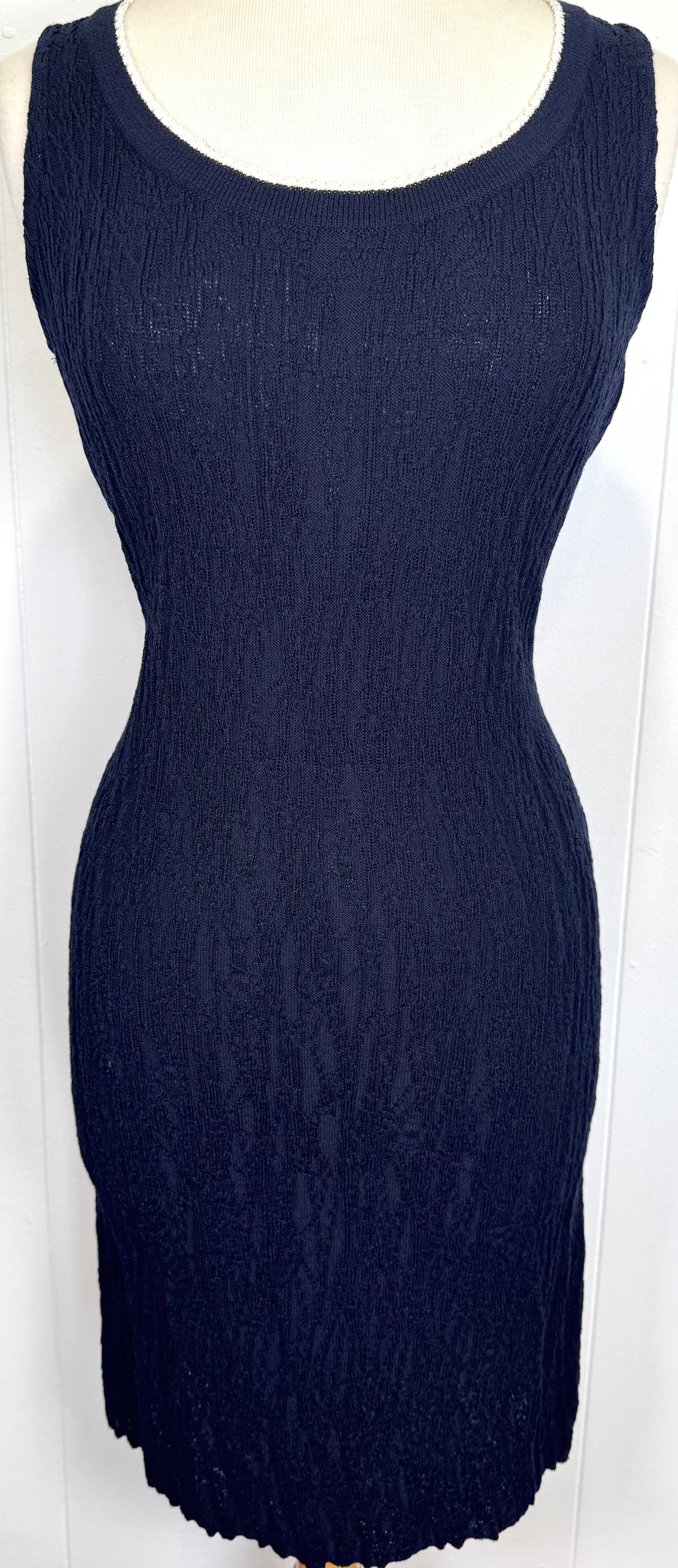 St. John Navy Textured Santana Knit Jacket & Dress Outfit – White Trim – Size 4/6