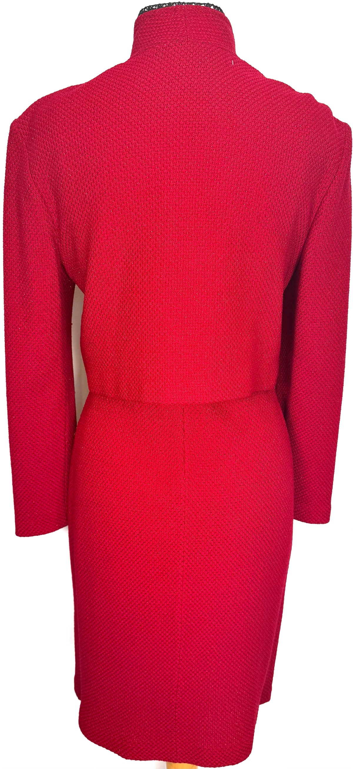 St. John Red Textured Knit Two-Piece Suit – Black Paillette Trim – Bolero Style – Size 4/6