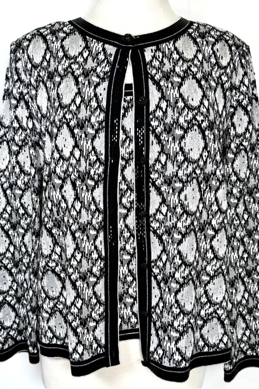 St. John Evening Black, White & Silver Snake Print Evening Set – Jacket & Shell - Size XL - NWT $2,090