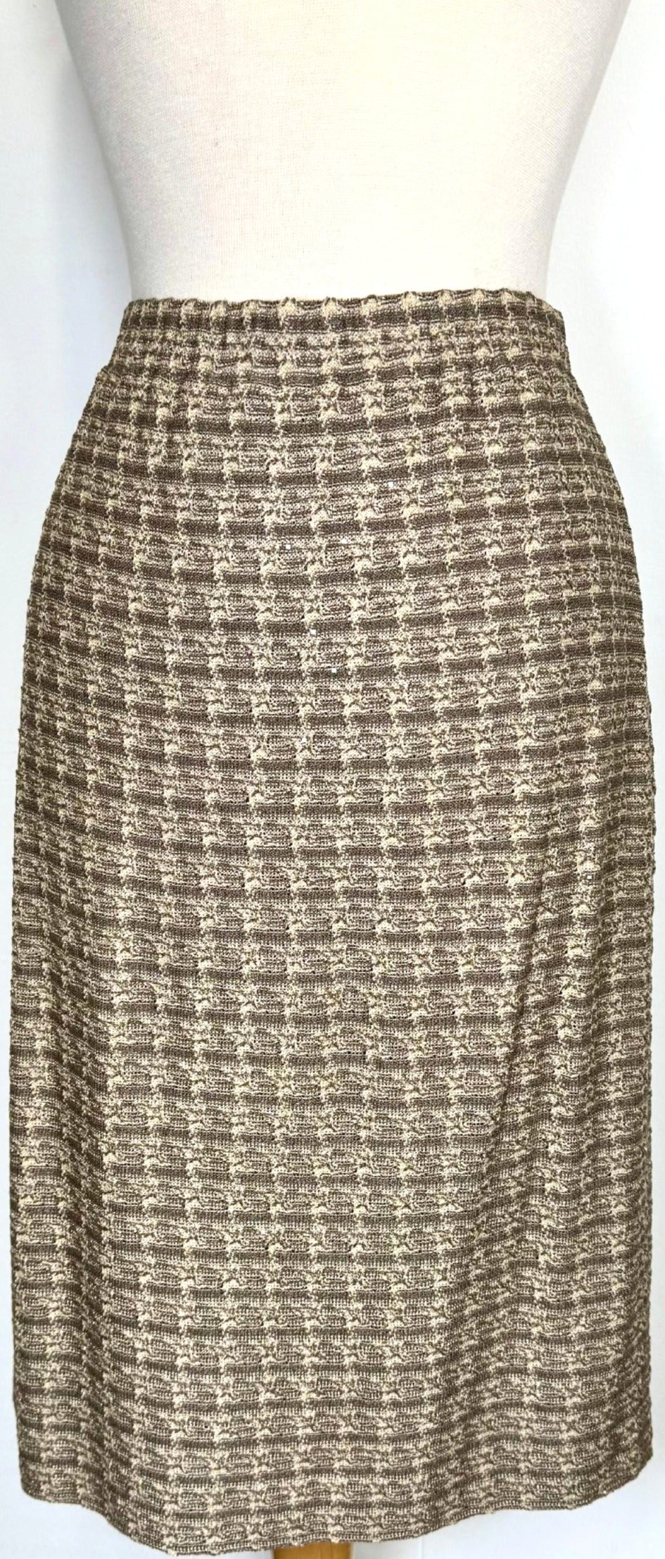 St. John Evening Taupe Textured Knit Evening Skirt Suit with Sparkling Paillettes - Size 10