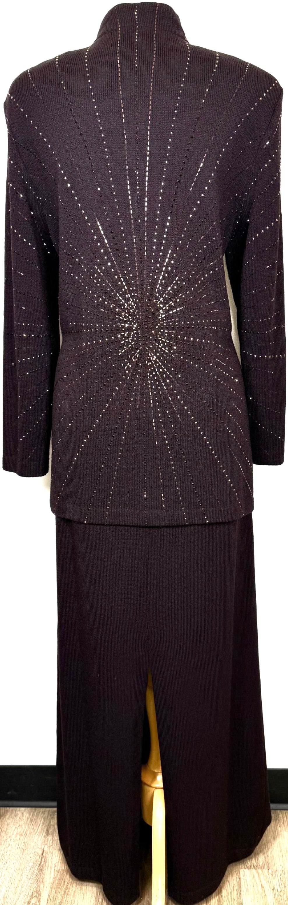 St. John Evening Suit – Brown Starburst Paillette Jacket & Long Skirt Set - Size 12