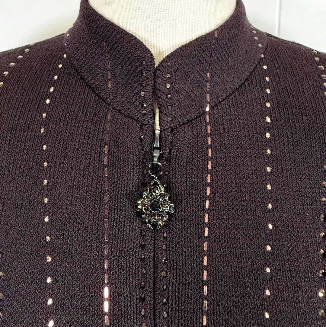 St. John Evening Suit – Brown Starburst Paillette Jacket & Long Skirt Set - Size 12
