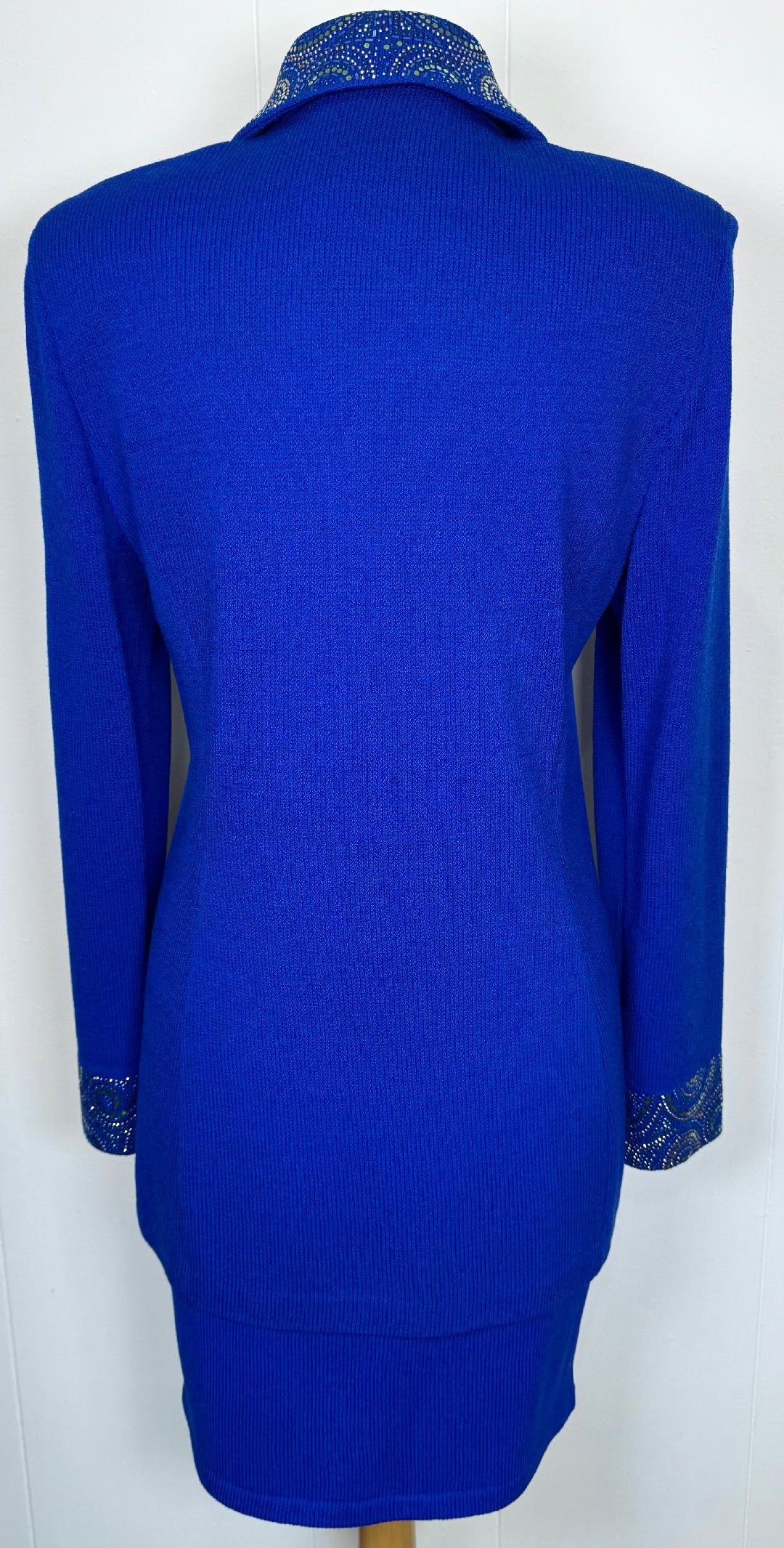 St. John Santana Knit Evening Suit – Royal Blue Embellished Jacket & Skirt Set - Size 6