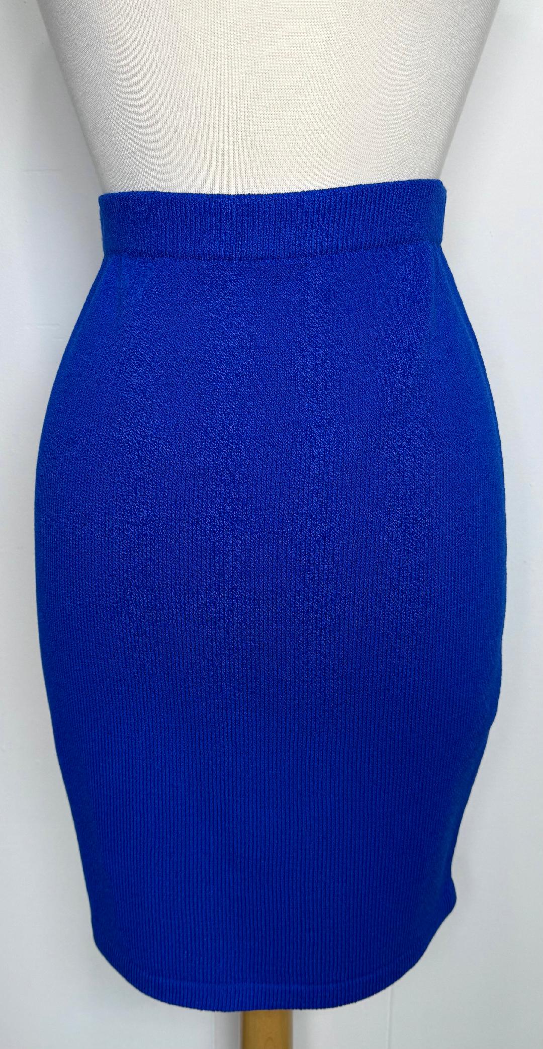 St. John Santana Knit Evening Suit – Royal Blue Embellished Jacket & Skirt Set - Size 6