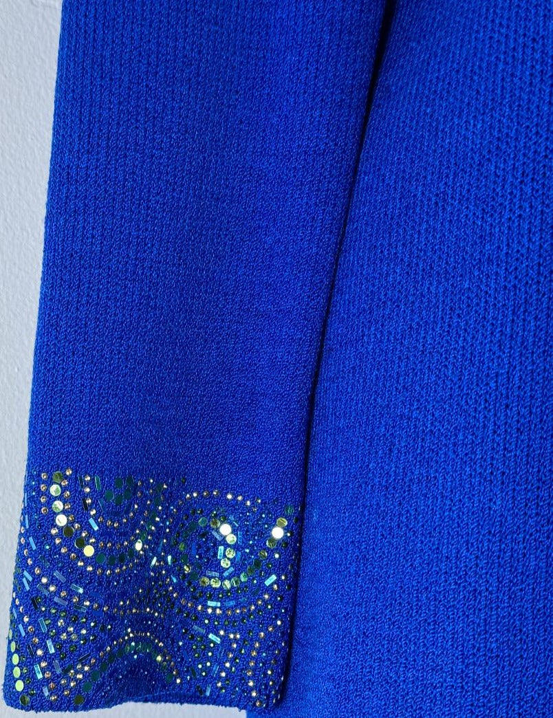 St. John Santana Knit Evening Suit – Royal Blue Embellished Jacket & Skirt Set - Size 6