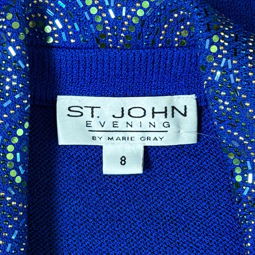 St. John Santana Knit Evening Suit – Royal Blue Embellished Jacket & Skirt Set - Size 6