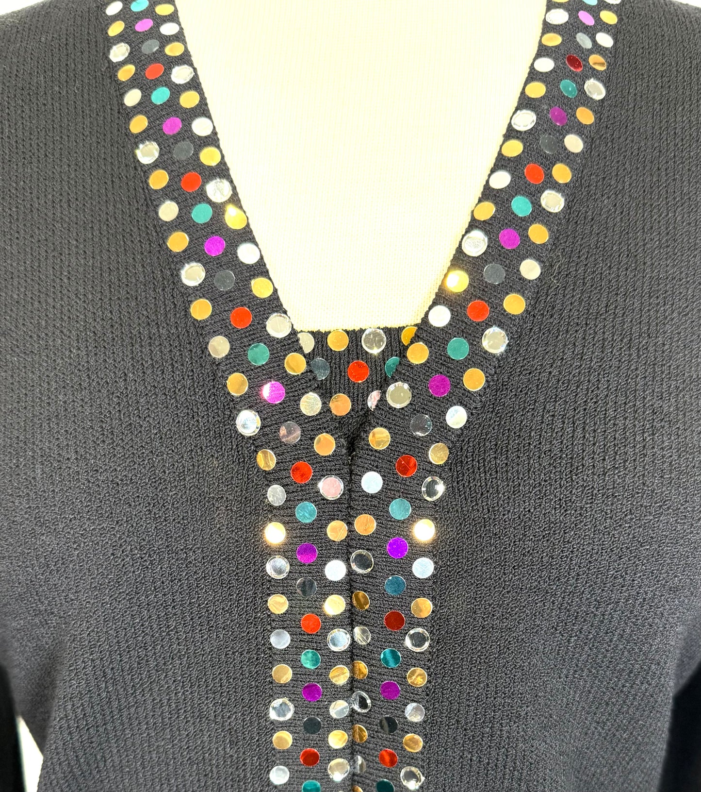 St. John Black Santana Knit 2-Piece Outfit – Multi-Color Paillettes – Size 6