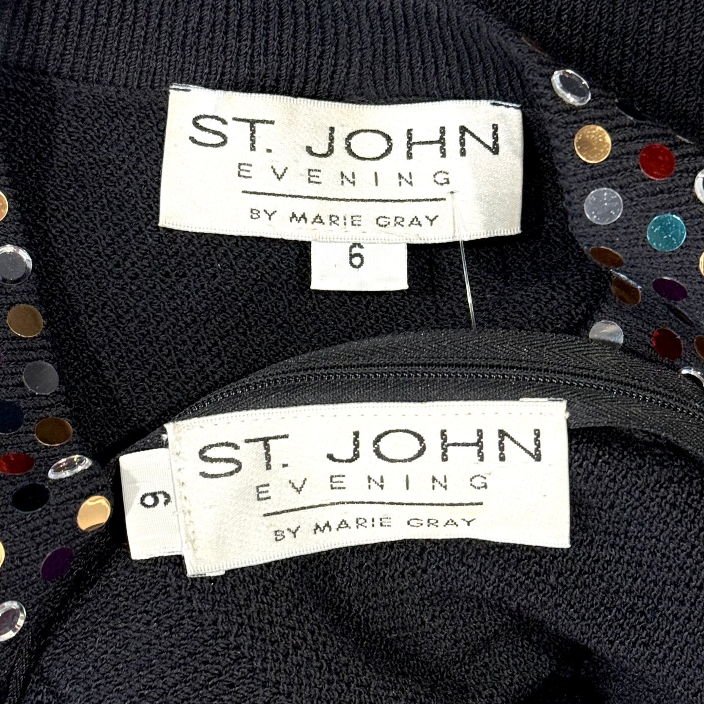St. John Black Santana Knit 2-Piece Outfit – Multi-Color Paillettes – Size 6