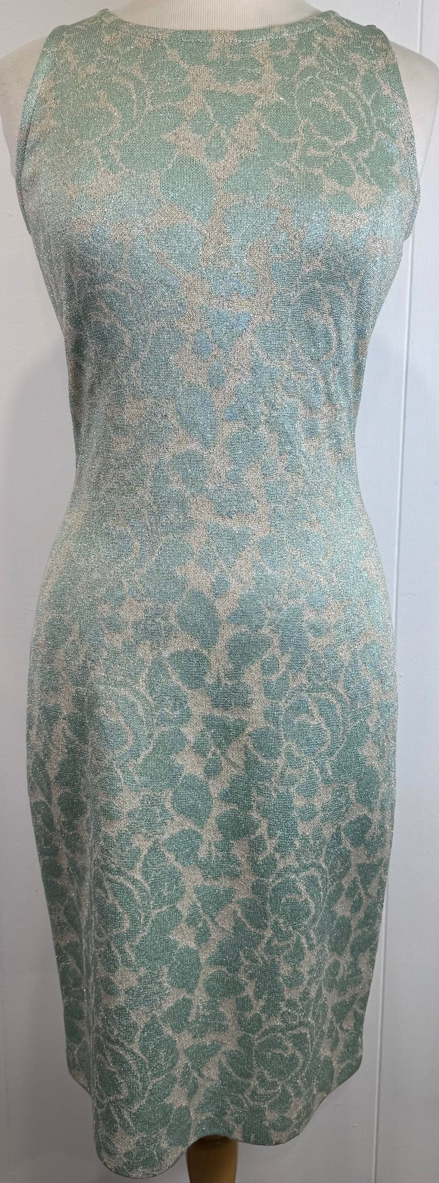 St. John Green Beige Gold Metallic Knit Jacket & Dress Set – Elegant Patterned Ensemble – NWT $2,590 – Size 4