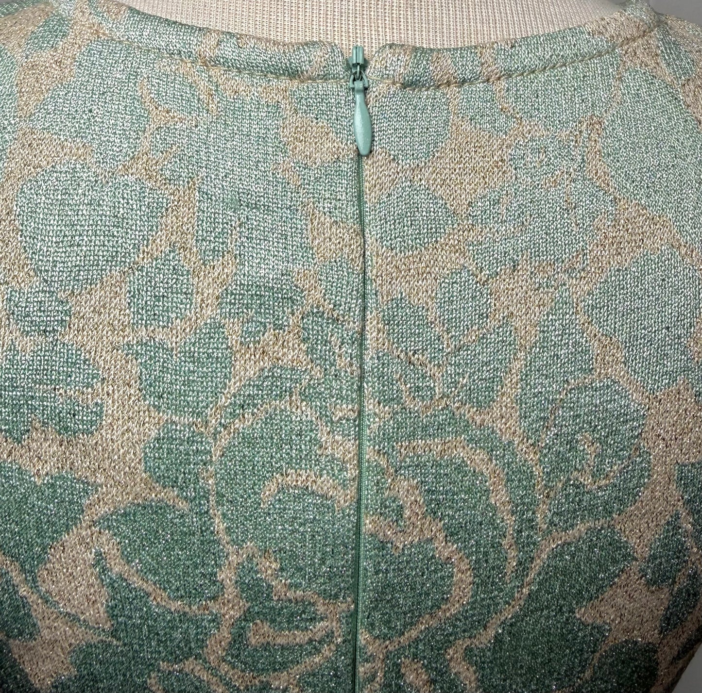 St. John Green Beige Gold Metallic Knit Jacket & Dress Set – Elegant Patterned Ensemble – NWT $2,590 – Size 4