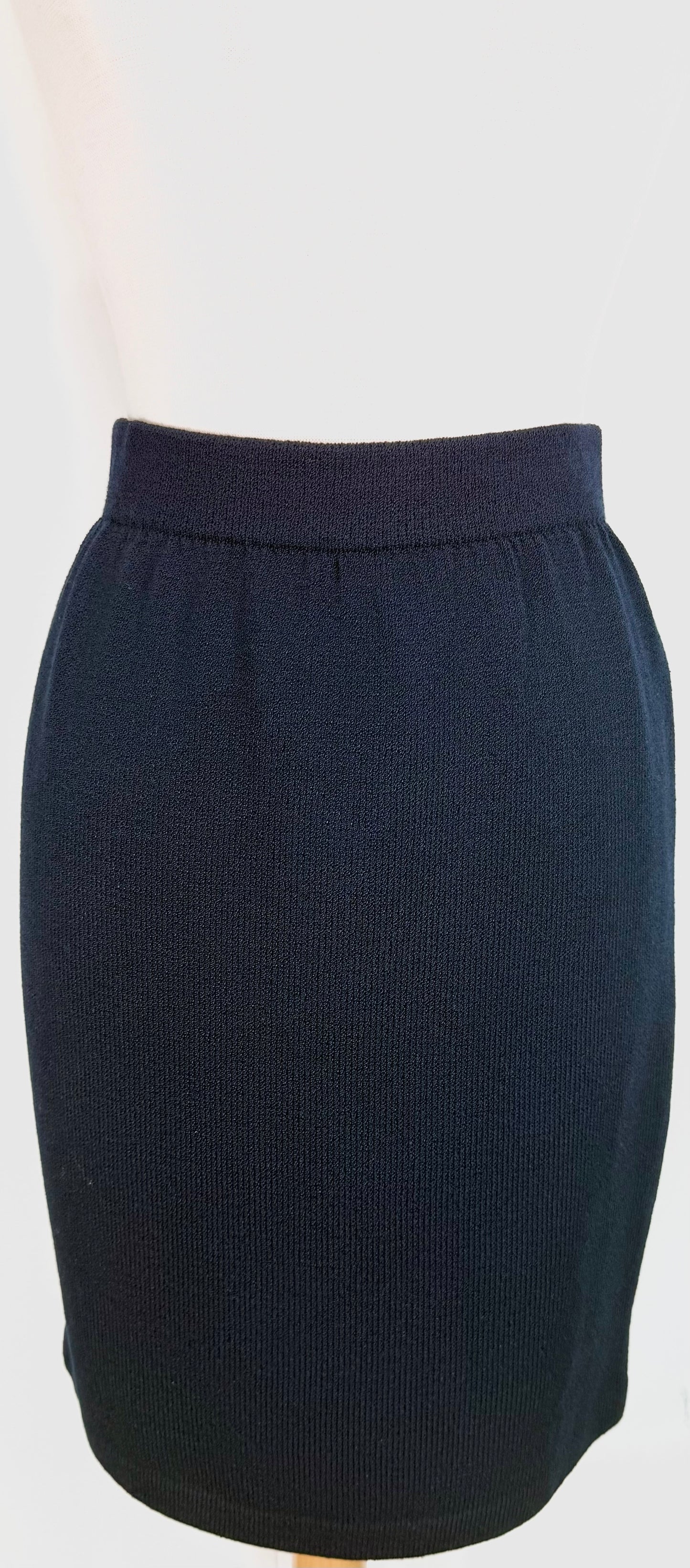 St. John Navy Santana Knit Jacket & Skirt Suit – Crystal Buttons & Paillettes – Size 10