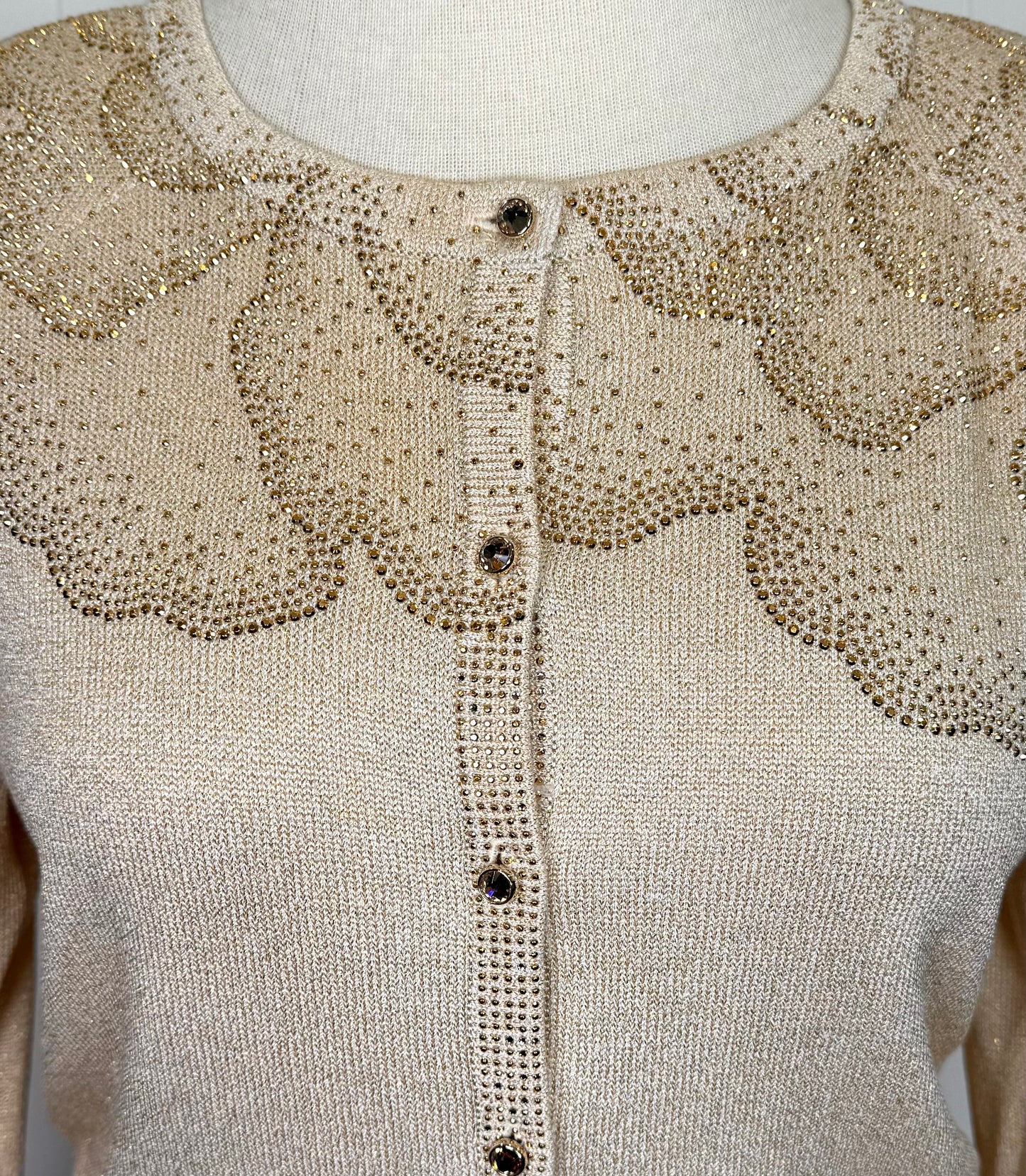 St. John Gold Knit Jacket & Long Skirt Suit – Crystal Buttons & Paillettes - Size 10