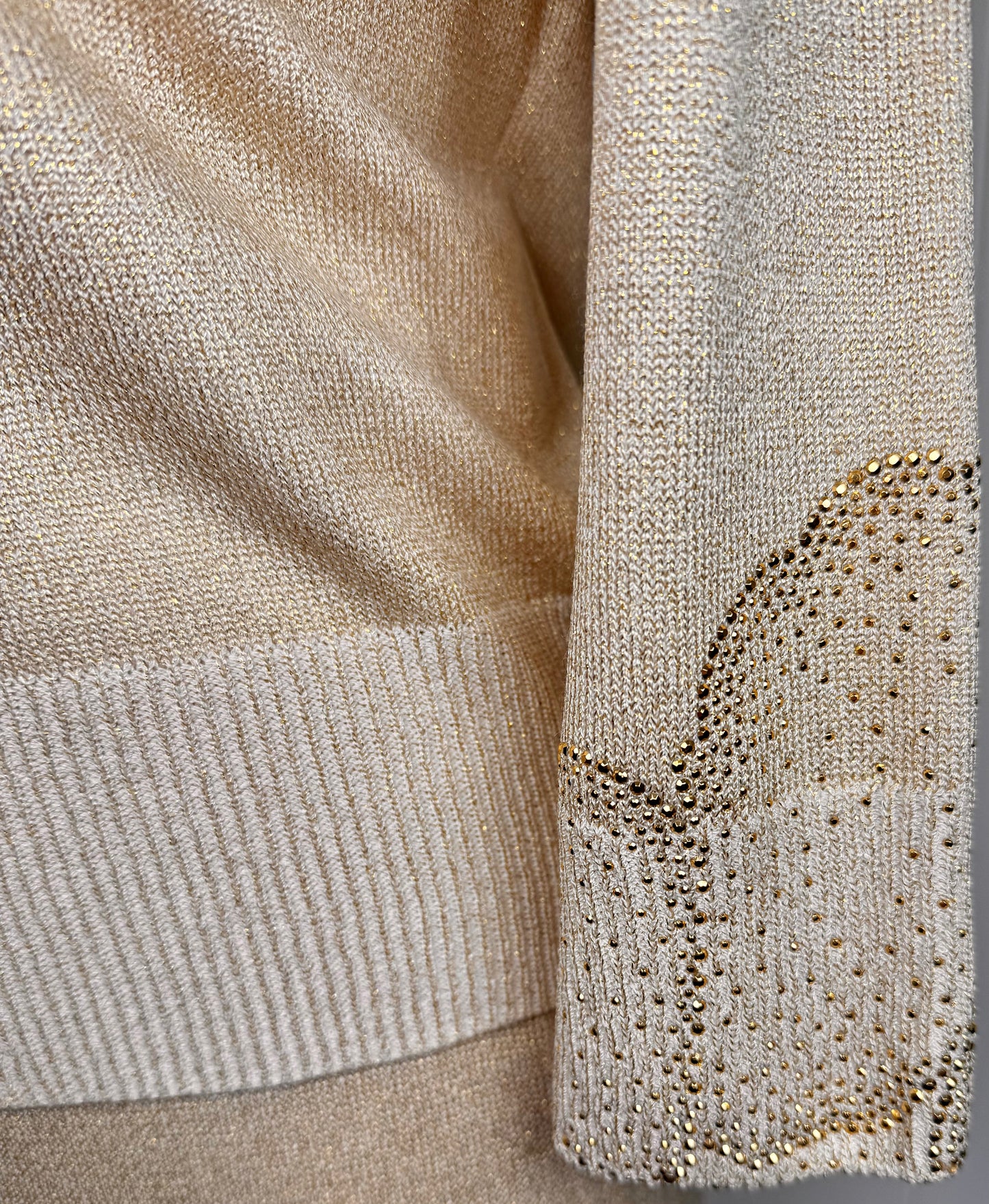 St. John Gold Knit Jacket & Long Skirt Suit – Crystal Buttons & Paillettes - Size 10