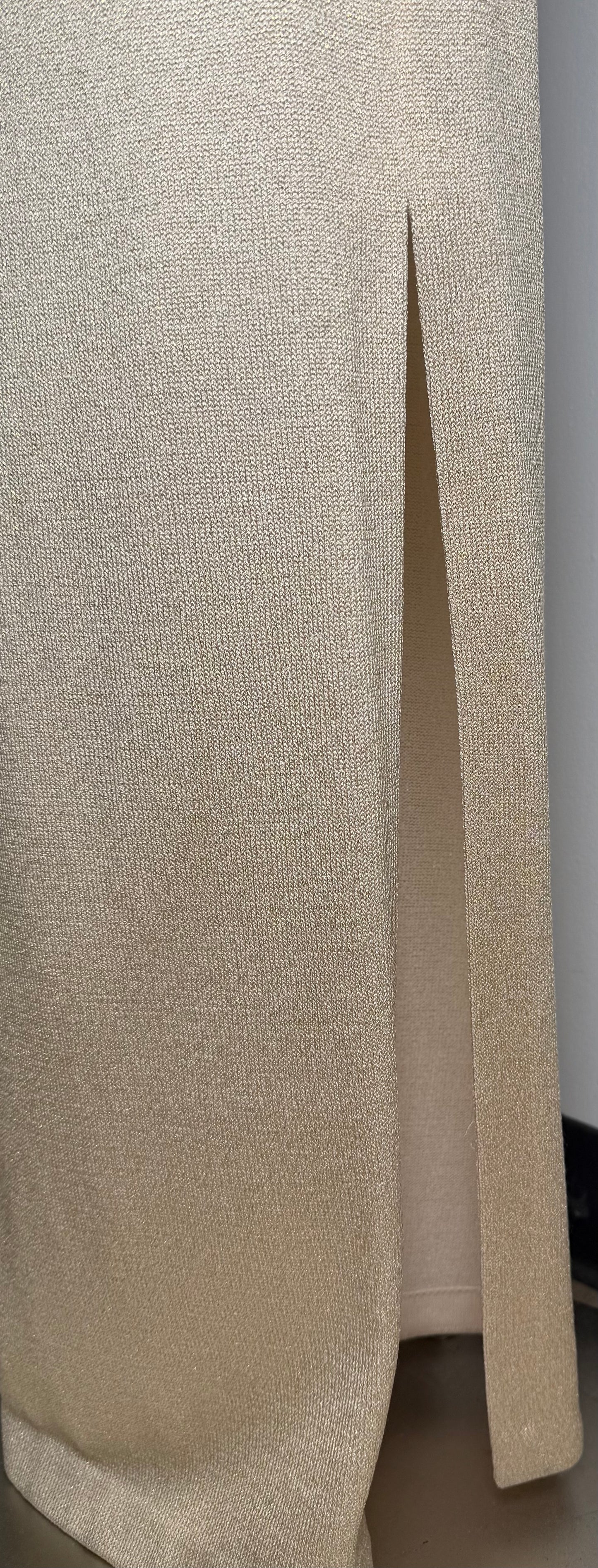 St. John Gold Knit Jacket & Long Skirt Suit – Crystal Buttons & Paillettes - Size 10