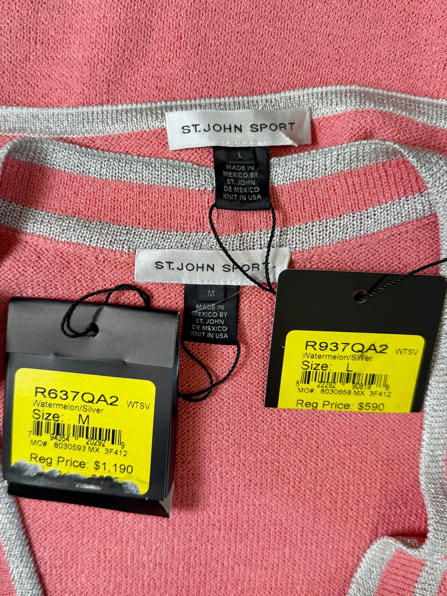 St. John Sport Coral & Silver Santana Knit Two-Piece Set with Pockets – NWT 1,790 - Size M/L/10/12