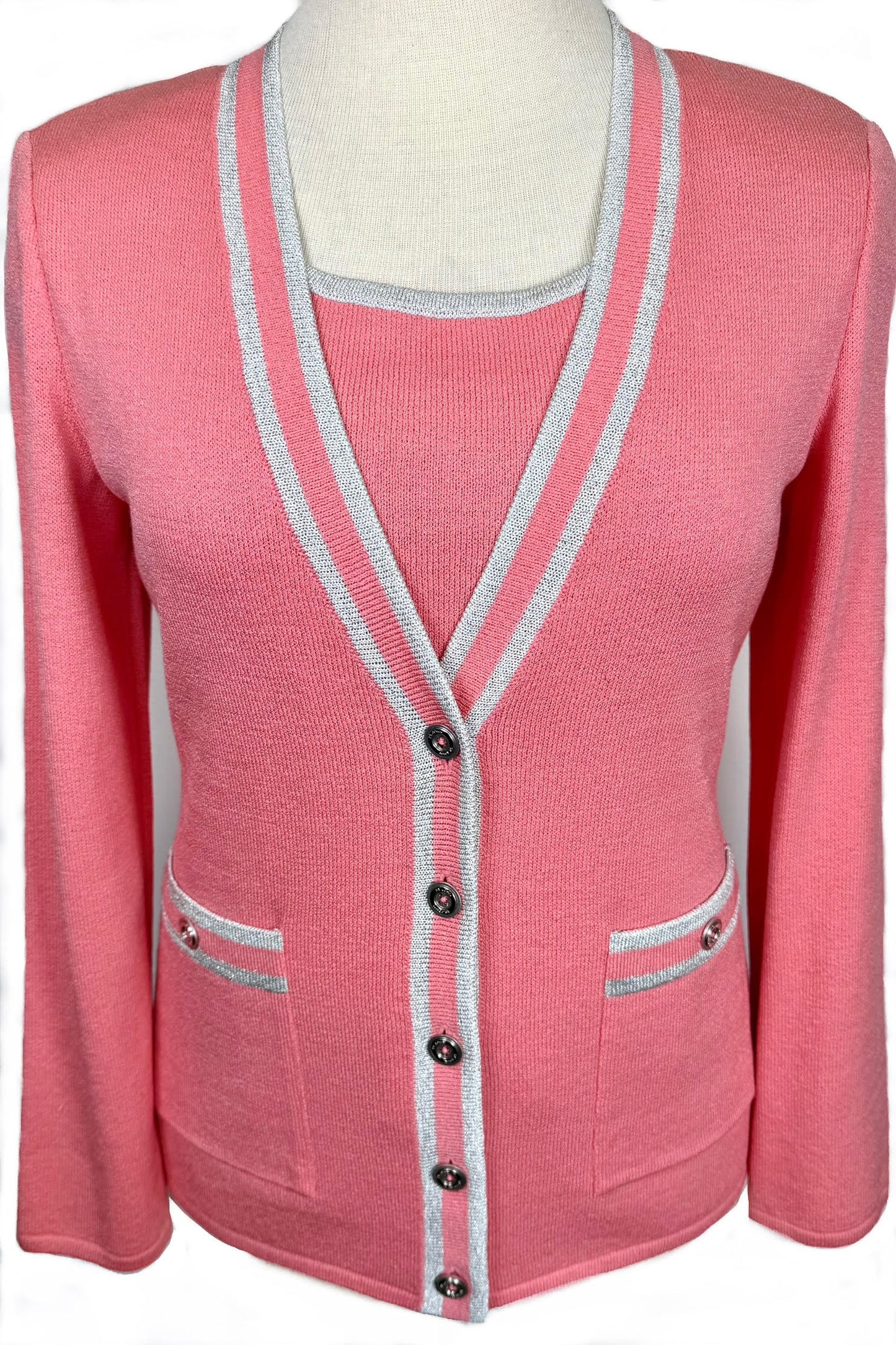 St. John Sport Coral & Silver Santana Knit Two-Piece Set with Pockets – NWT 1,790 - Size M/L/10/12