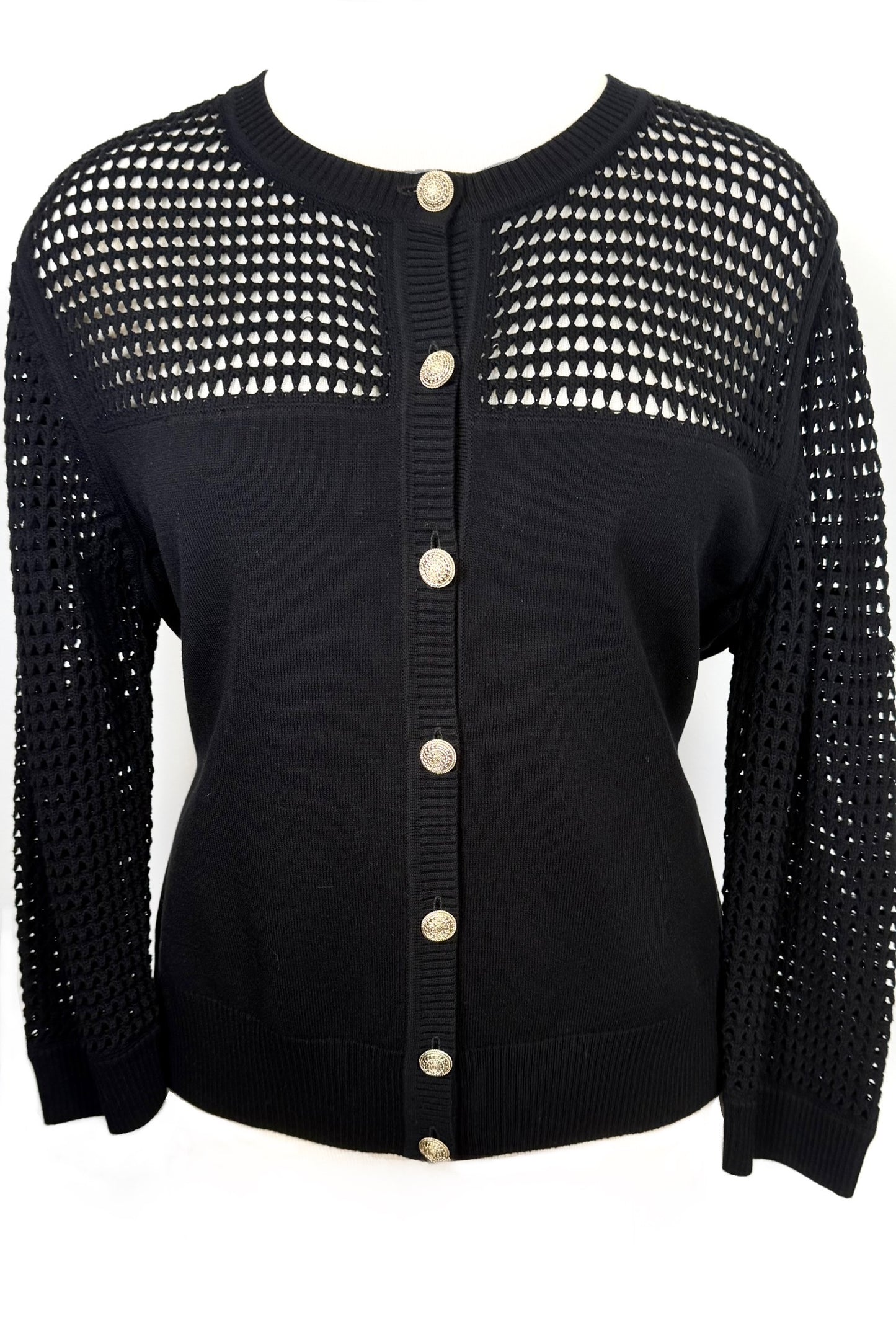 St. John Evening Black Open-Stitch Knit Jacket – Size XL/12/14